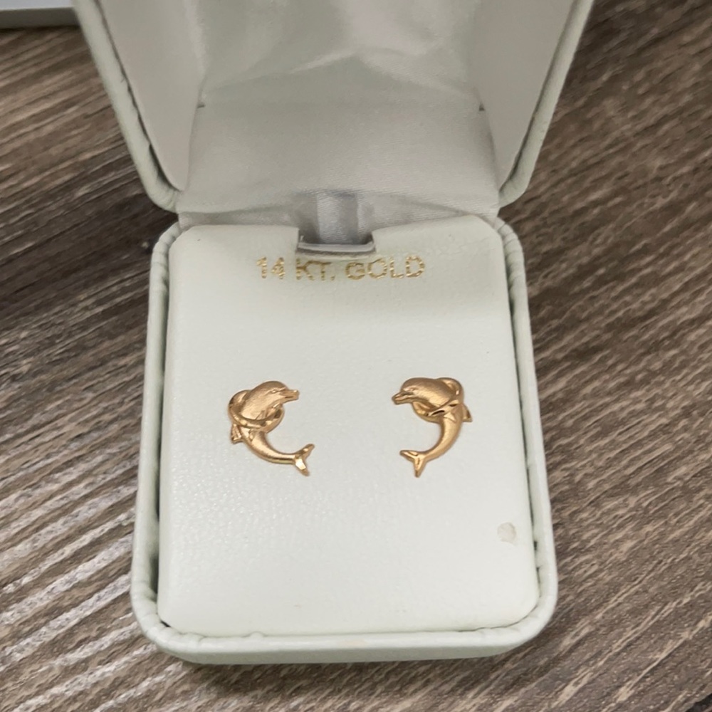14K Gold Dolphin Earrings